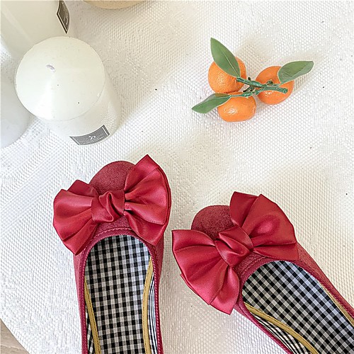 

Women's Loafers & Slip-Ons Flat Heel Round Toe Basic Rubber Suede Bowknot Satin Flower Solid Colored Red Black Green