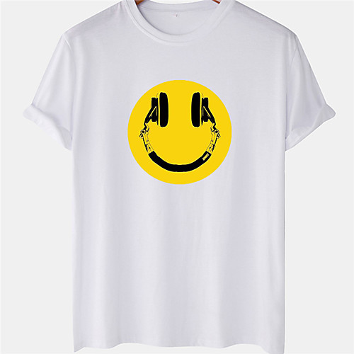 

Men's Unisex Tee T shirt Hot Stamping Smiley Face Plus Size Short Sleeve Casual Tops 100% Cotton Basic Designer Big and Tall White Black Blushing Pink