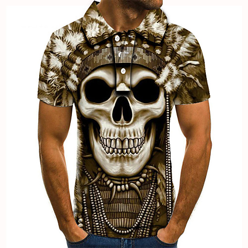 

Men's Golf Shirt 3D Print Graphic Prints Skull Button-Down Short Sleeve Street Tops Casual Fashion Cool Brown / Sports