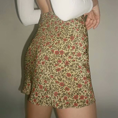 

Women's Date Birthday Party Vintage Streetwear Skirts Floral Graphic Print White Yellow