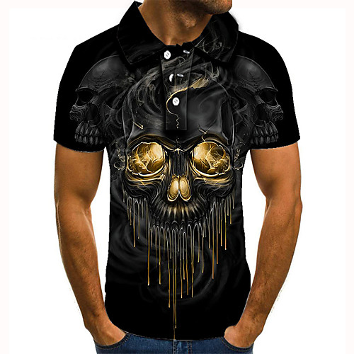 

Men's Golf Shirt Tennis Shirt 3D Print Graphic Prints Skull Button-Down Short Sleeve Street Tops Casual Fashion Cool Black / Sports