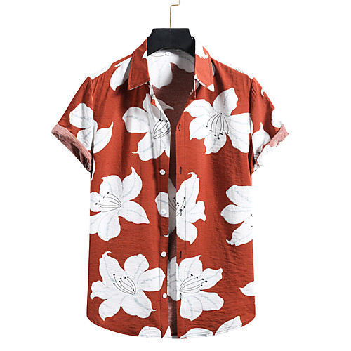 

Men's Shirt Other Prints Floral Print Short Sleeve Casual Tops Hawaiian Button Down Collar Wine Black