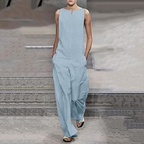 

Women's Casual 2021 Light Blue White Black Jumpsuit Solid Color