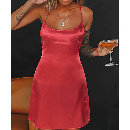 

Women's Strap Dress Short Mini Dress Wine Black Navy Blue Sleeveless Solid Color Summer Casual 2021 S M L XL / Satin