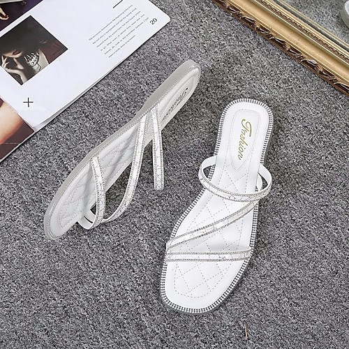 

Women's Sandals Outdoor Slippers Flat Heel Round Toe Rubber PU White Black