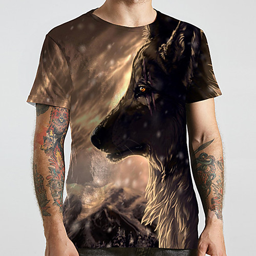 

Men's Unisex Tee T shirt Shirt 3D Print Graphic Prints Wolf Plus Size Print Short Sleeve Casual Tops Basic Designer Big and Tall Round Neck Brown / Summer