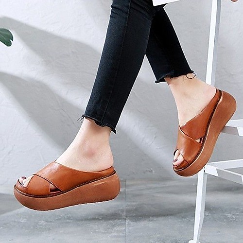 

Women's Sandals Comfort Shoes Platform Sandals Flat Heel Round Toe PU Solid Colored Red Black Green