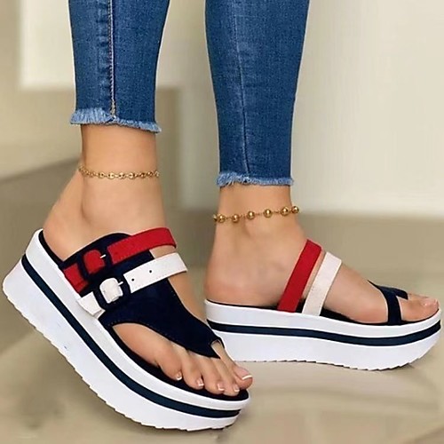 

Women's Sandals Platform Sandals Sporty Sandals Platform Round Toe PU Color Block Red Black Blue