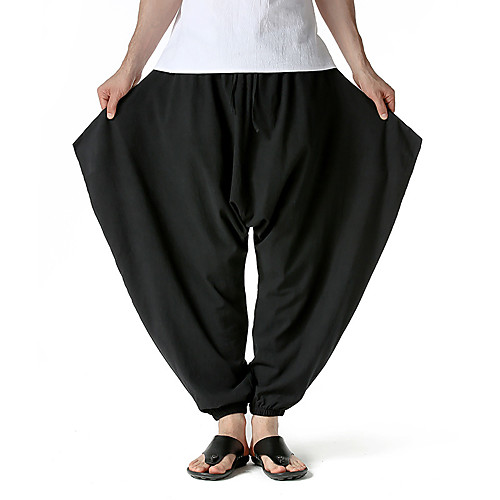 

Men's Chino Boho Outdoor Sports Loose Casual Home Harem Loose Pants Chinos Pants Solid Color Knee Length Black Khaki Navy Blue Gray / Summer