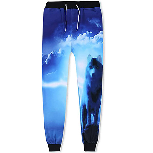 

Men's Casual Athleisure Daily Sports Jogger Pants Sweatpants Pants Wolf Animal Full Length 3D Print Drawstring Pocket Blue