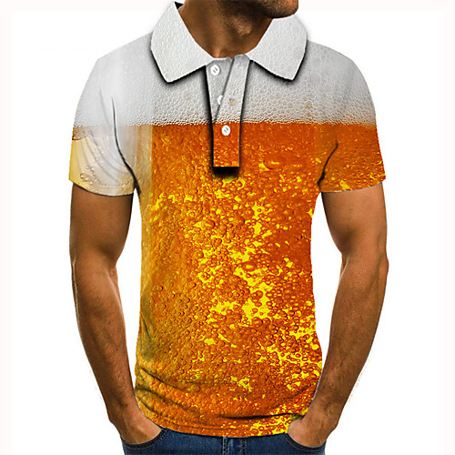 

Men's Golf Shirt 3D Print Graphic Prints Beer Button-Down Short Sleeve Street Tops Casual Fashion Cool Orange / Sports
