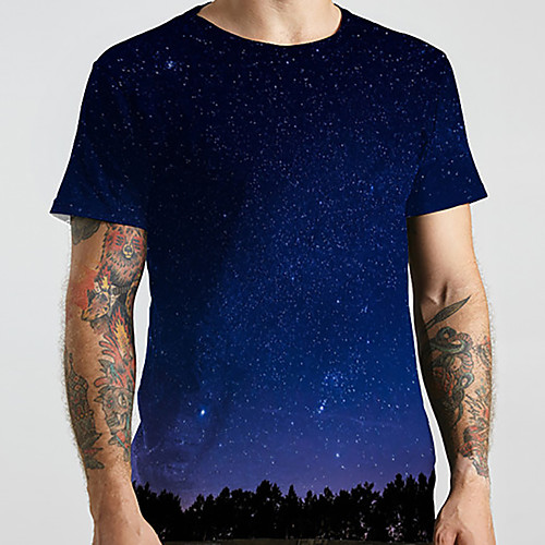 

Men's Unisex Tee T shirt 3D Print Galaxy Graphic Prints Plus Size Print Short Sleeve Casual Tops Basic Designer Big and Tall Blue