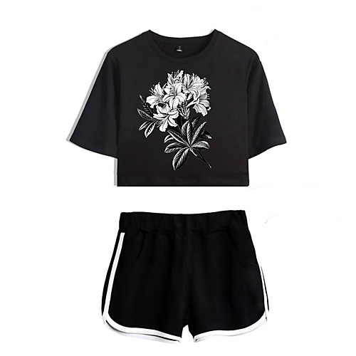 

Women's Basic Streetwear Floral Vacation Casual / Daily Two Piece Set Crop Top Tracksuit T shirt Loungewear Shorts Print Tops