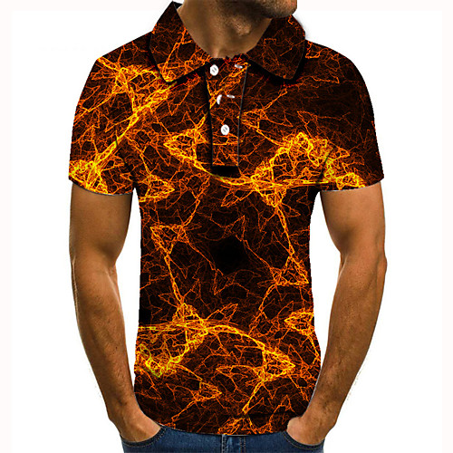 

Men's Golf Shirt Tennis Shirt 3D Print Graphic Prints Flame Button-Down Short Sleeve Street Tops Casual Fashion Cool Orange / Sports