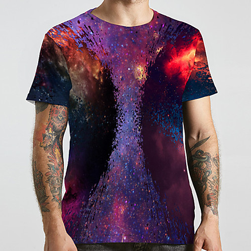 

Men's Unisex Tee T shirt 3D Print Galaxy Graphic Prints Plus Size Print Short Sleeve Casual Tops Basic Designer Big and Tall Purple