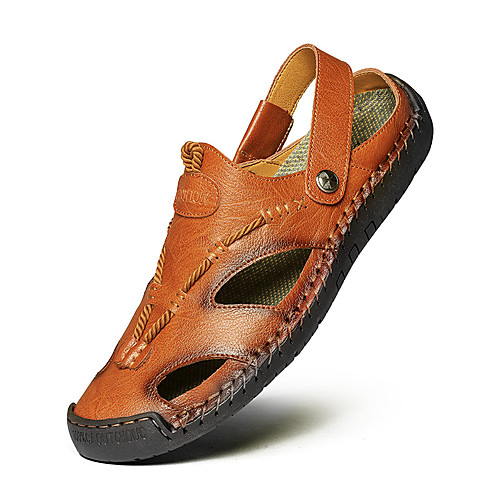 

Men's Sandals Hand Stitching Casual Beach Roman Shoes Athletic Outdoor Water Shoes Walking Shoes Cowhide Breathable Handmade Non-slipping Booties / Ankle Boots Light Brown Dark Brown Black Spring