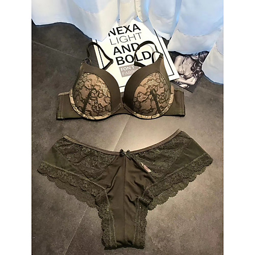

Women's Bra & Panty Set Underwire Bra 3/4 Cup Solid Color Sexy Green