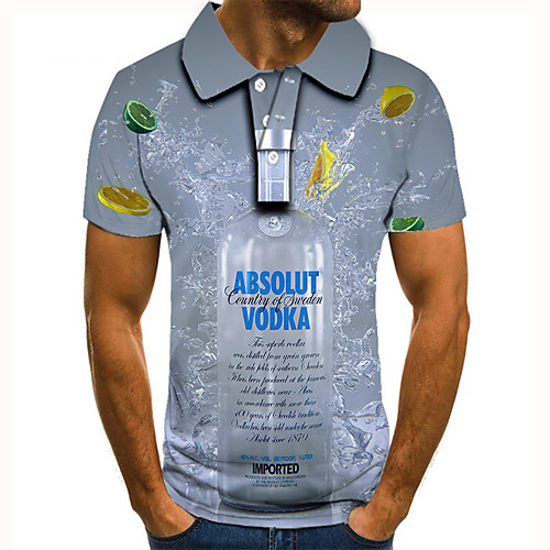 

Men's Golf Shirt Tennis Shirt 3D Print Graphic Prints Beer Button-Down Short Sleeve Street Tops Casual Fashion Cool Light gray / Sports
