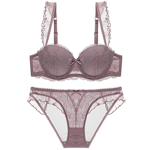 

Women's Bra & Panty Set Underwire Bra 3/4 Cup Solid Color Sexy Khaki