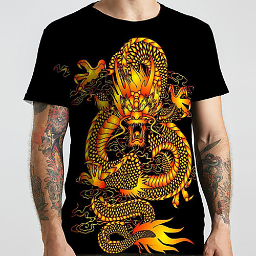 

Men's Unisex Tee T shirt Shirt 3D Print Dragon Graphic Prints Animal Plus Size Print Short Sleeve Casual Tops Basic Designer Big and Tall Round Neck Black / Summer