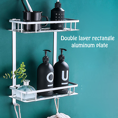 

Wall Mount Double Layers Alumium Alloy Contemporary Square and Triangle Shape Bathroom Storage Rack