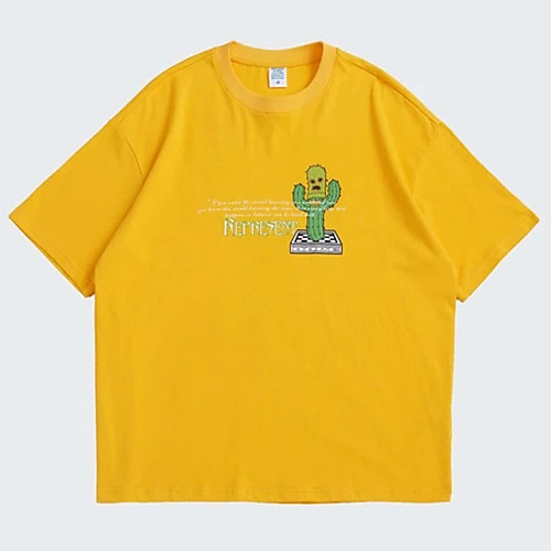 

Men's Tee T shirt Hot Stamping Graphic Prints Cactus Print Short Sleeve Casual Tops 100% Cotton Basic Designer Big and Tall Yellow