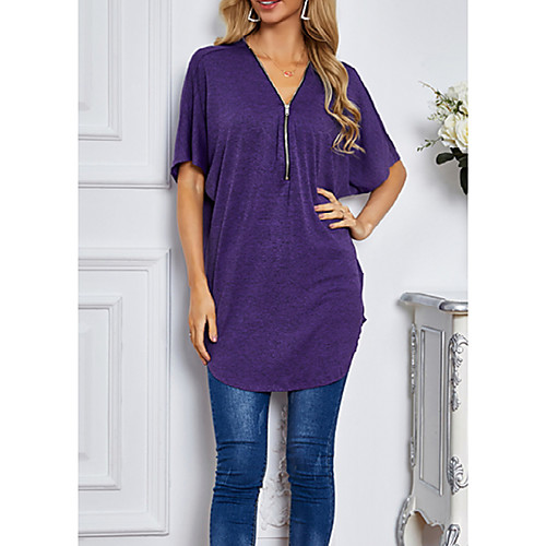 

Women's T Shirt Dress Tee Dress Short Mini Dress Purple Short Sleeve Solid Color Fall Summer V Neck Elegant Casual 2021 S M L XL XXL