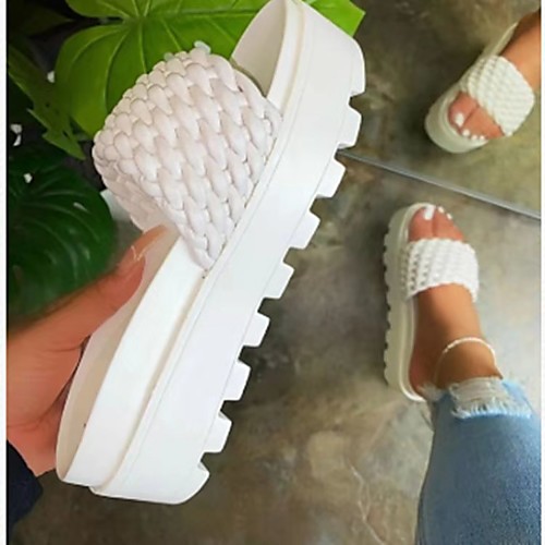 

Women's Sandals Wedge Heel Round Toe PU Solid Colored White Black Purple