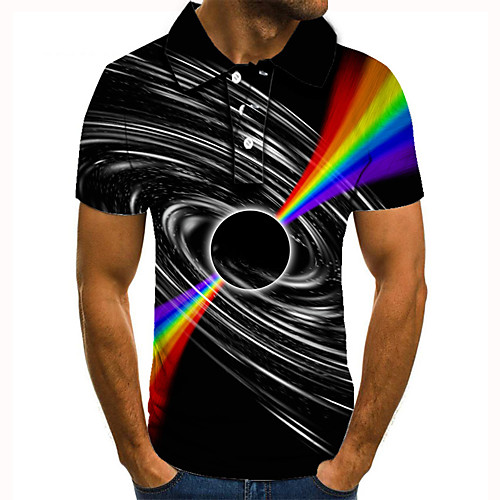 

Men's Golf Shirt Tennis Shirt 3D Print Rainbow Graphic Prints Button-Down Short Sleeve Street Tops Casual Fashion Cool Black / Sports