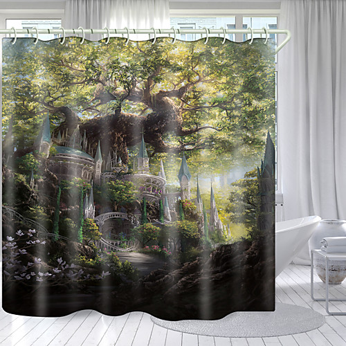 

Old Tree Castle Digital Printing Shower Curtain Shower Curtains Hooks Modern Polyester New Design 72 Inch