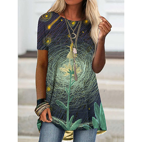 

Women's T Shirt Dress Tee Dress Short Mini Dress Short Sleeve Pattern Spring Summer Round Neck Casual / Daily 2021 S M L XL XXL XXXL