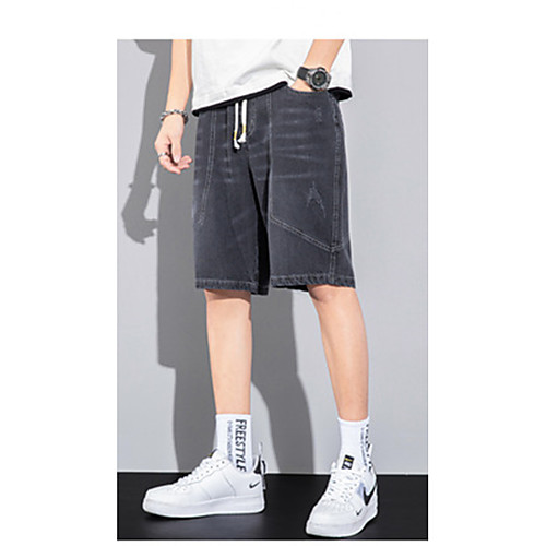 

Men's Chino Jeans Pants Solid Color Letter Knee Length Black Dark Blue