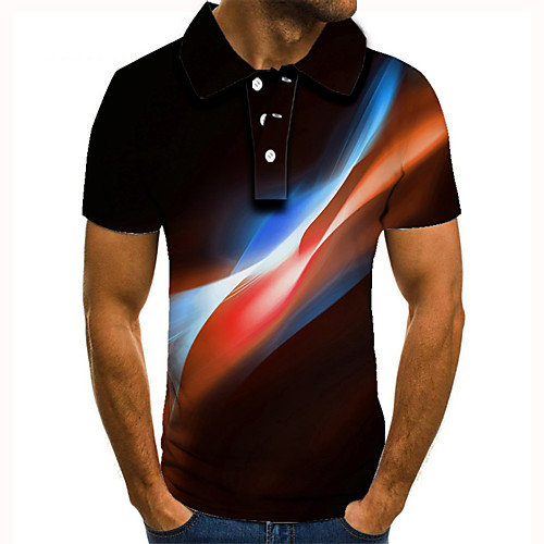

Men's Golf Shirt Tennis Shirt 3D Print Graphic Prints Linear Button-Down Short Sleeve Street Tops Casual Fashion Cool Black / Sports