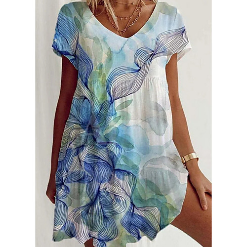 

Women's A Line Dress Short Mini Dress Rainbow Short Sleeve Tie Dye Fall Summer V Neck Elegant Casual 2021 S M L XL XXL 3XL