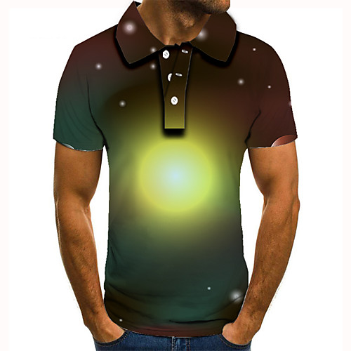 

Men's Golf Shirt 3D Print Graphic Prints Sun Button-Down Short Sleeve Street Tops Casual Fashion Cool Rainbow / Sports