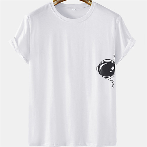 

Men's Unisex Tee T shirt Hot Stamping Astronaut Plus Size Short Sleeve Casual Tops 100% Cotton Basic Designer Big and Tall White Black Blushing Pink