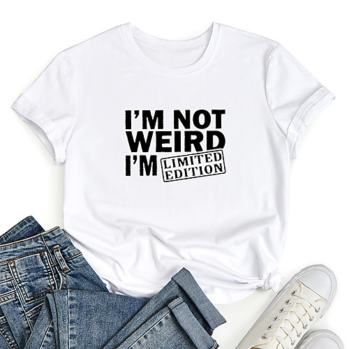 

Women's T shirt Graphic Text Letter Print Round Neck Basic Tops 100% Cotton White Black Purple