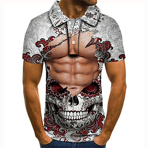 

Men's Golf Shirt Tennis Shirt 3D Print Graphic Prints Skull Muscle Button-Down Short Sleeve Street Tops Casual Fashion Cool Gray / Sports