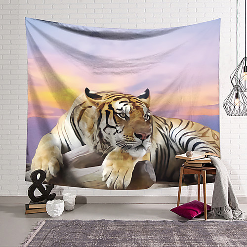 

Wall Tapestry Art Decor Blanket Curtain Hanging Home Bedroom Living Room Decoration Polyester Tiger Lying Down in the Sunset