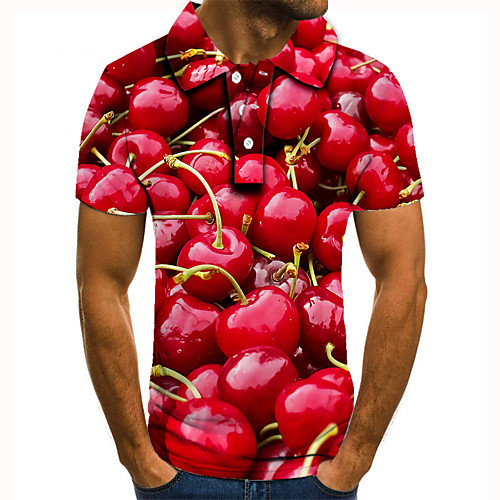 

Men's Golf Shirt Tennis Shirt 3D Print Graphic Prints Fruit Button-Down Short Sleeve Street Tops Casual Fashion Cool Red / Sports