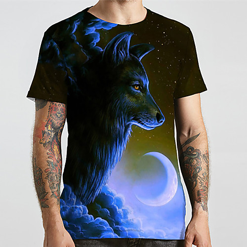

Men's Unisex Tee T shirt Shirt 3D Print Graphic Prints Wolf Animal Plus Size Print Short Sleeve Casual Tops Basic Designer Big and Tall Round Neck Rainbow / Summer