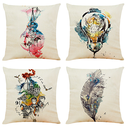 

Cushion Cover 4PCS Faux Linen Soft Decorative Square Throw Pillow Cover Cushion Case Pillowcase for Sofa Bedroom 45 x 45 cm (18 x 18 Inch) Superior Quality Machine Washable