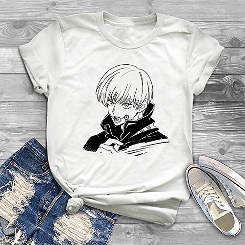 

Women's Plus Size Tops T shirt Cartoon Graphic Portrait Print Short Sleeve Crewneck Basic White Big Size XL XXL 3XL 4XL 5XL / Holiday