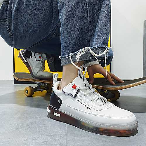 

Men's Sneakers Skate Shoes Casual Daily Walking Shoes PU Breathable Non-slipping Wear Proof White Spring