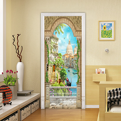 

2pcs Self-adhesive Creative Door Stickers Venice Landscape Living Room Diy Decorative Home Waterproof Wall Stickers