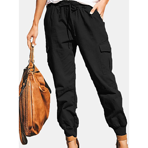 

Women's Casual / Sporty Streetwear Comfort Casual Weekend Tactical Cargo Pants Plain Full Length Pocket Elastic Drawstring Design Black Army Green Gray