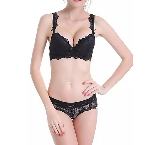 

Women's Bra & Panty Set Underwire Bra 3/4 Cup Solid Color Sexy Blue