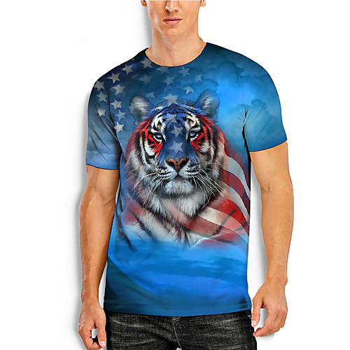 

Men's Tee T shirt Shirt 3D Print Graphic Prints Tiger Print Short Sleeve Daily Tops Casual Designer Big and Tall Round Neck Blue / Summer