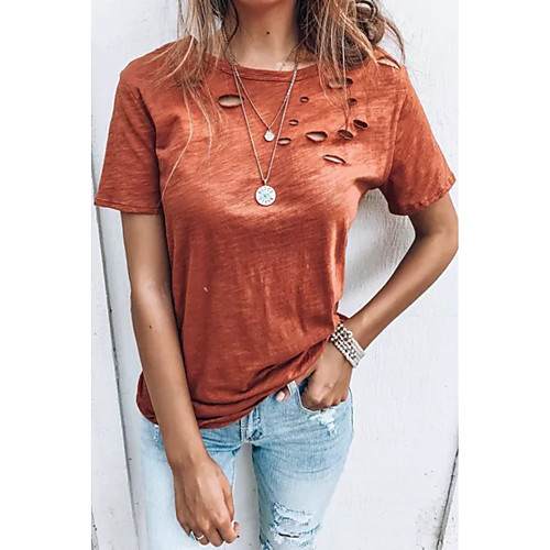 

Women's T shirt Plain Cut Out Round Neck Tops Sexy Basic Top Black Orange Gray