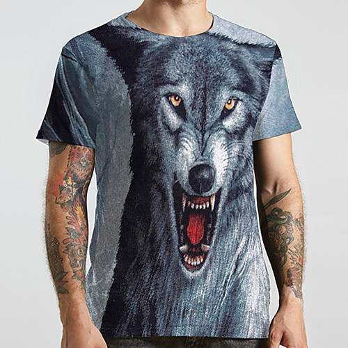 

Men's Unisex Tee T shirt 3D Print Graphic Prints Wolf Plus Size Print Short Sleeve Casual Tops Basic Designer Big and Tall Blue